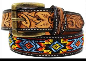 Cinturón de cuentas de cuero de vaca hecho a mano, estilo occidental vintage de moda, longitud personalizada con latón grabado para hombres y mujeres - Product Image 5