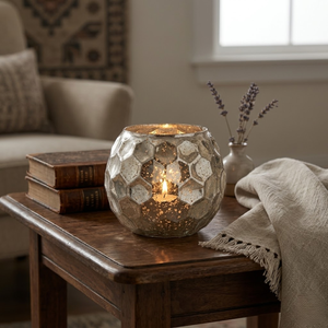 Porte-bougie à la bougie tealight en verre mercure antique |   Votive en argent personnalisé |   Décoration de la maison, Noël, mariage, décoration de table festive. - Product Image 4