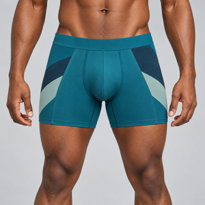 Calzoncillos bóxer sin costuras para hombre, color verde azulado, gris, con bloques de color, 1 paquete, ropa interior ecológica de alta calidad para hombre - Product Image 4