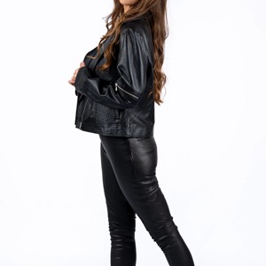 Premium <b>Womens</b> <b>White</b> Leather <b>Jacket</b> With Chenille Artwork Ladies Cropped Leather <b>Jacket</b> Supplier - Product Image 2