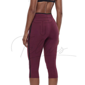 Leggings Capri Bleus Taille Haute avec Bande Latérale et Cordon de Serrage, Pantalon de Yoga Sans Couture Extensible dans les Quatre Sens, Couleur Unie, Tenue d'Entraînement - Product Image 6