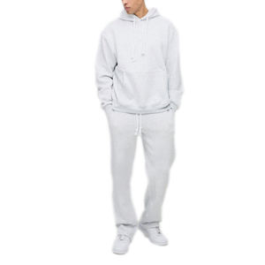 Ensemble de survêtement streetwear pour homme gris clair à capuche, écoresponsable, manches longues, couleur unie, respirant, 100 % coton - Product Image 3