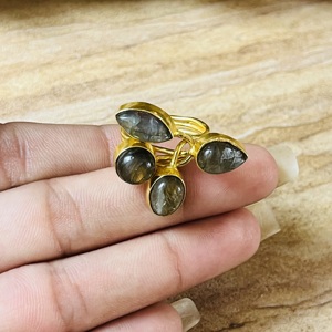 Unique Design Labradorite Vintage <b>Ring</b> 18K Gold Plated Brass Jewelry <b>Chunky</b> Multi Stone <b>Ring</b> Wholesale Statement <b>Ring</b> For Women - Product Image 4