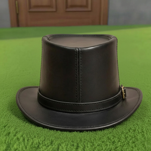 Concevez votre propre chapeau haut-de-forme en cuir noir artisanal, style steampunk victorien, cosplay gothique, avec boucle. - Product Image 3