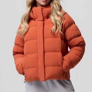 Blouson d'hiver matelassé léger en toile de haute qualité pour femme, style bomber, avec fermeture éclair et boutons, respirant, décontracté, à capuche, pour l'automne - Product Image 1