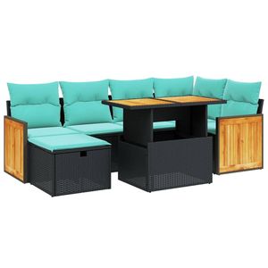 Set Divano da Esterno a 7 Pezzi in Polyrattan Nero con Cuscini - Elegante Arredamento da Giardino - Product Image 2