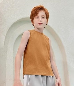 Camiseta sin mangas para niños, 100% algodón, informal, para exteriores, chaleco para niños, camisetas sin mangas con cuello redondo y logotipo personalizado - Product Image 2