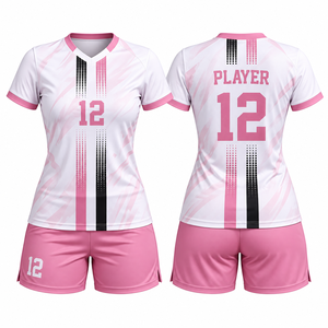 Uniforme de fútbol sublimado personalizado para mujer, camiseta de fútbol ligera, transpirable, de secado rápido, con cuello en V, pantalones cortos, kit de equipo personalizado Na - Product Image 1