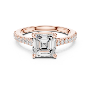 Anillo de Oro Rosa Sólido de 14k para Mujer, con Cuatro Puntas, Diamante Cultivado en Laboratorio con Corte Asscher, Certificado GRA, Anillo de Compromiso y Boda - Product Image 1