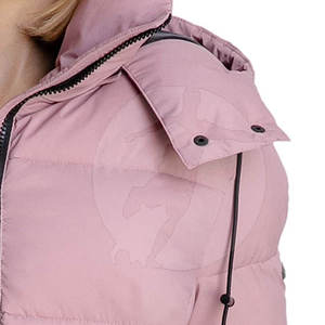 Chaqueta de Invierno Acolchada Rosa para Mujer con Capucha Desmontable, Cierre de Cremallera, Manga Larga, Color Sólido, Relleno Grueso de Poliéster - Product Image 5