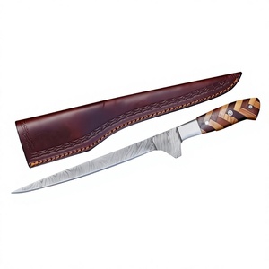 Cuchillo de caza personalizado de acero de Damasco con mango de madera, hoja de punta caída, filo recto, 0.6 mm de grosor, hecho a mano para uso en exteriores. - Product Image 1