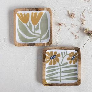 Sous-verres carrés modernes en bois avec motif floral, tapis réutilisables - Product Image 1