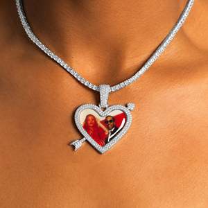 Collier pendentif en moissanite taille cœur, argent 925 plaqué rhodium, style romantique, chaîne maille forçat, cadeau unisexe, bijoux - Product Image 1