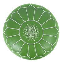 Pouf ottoman marocain moderne en cuir vert, fait main, portable, coussin de sol réglable, repose-pieds brodé pour appartement et hôtel
