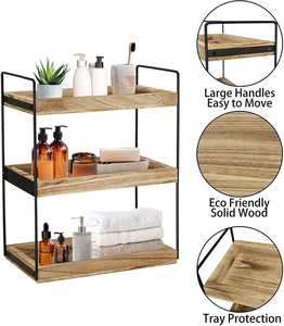 Export Quality Metal <b>Frame</b> Wooden Bathroom Shelf Wall Mounted Storage Rack for Bathroom Kitchen and Home Available For Sale - Product Image 1