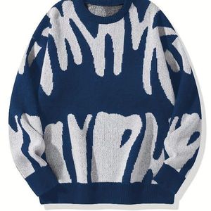 Maglione OEM da Uomo Autunno Inverno con Collo Rotondo e Motivo Jacquard, Trendy per Adolescenti, Nero e Bianco, <span class=keywords><strong>Taglie</strong></span> Grandi, Lavorazione a Maglia, Vestibilità Comoda - Product Image 2