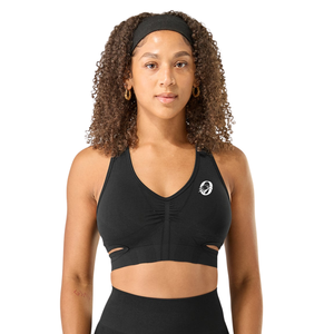 Soutien-gorge de sport athlétique à maintien moyen pour femme noire, doux et extensible, idéal pour le fitness, la course, le yoga et la gym - Product Image 1