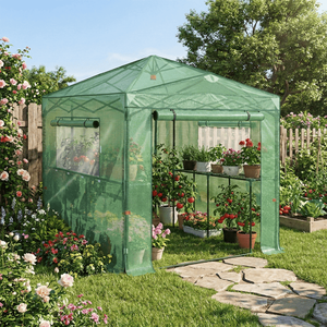 Serra Pieghevole 8x6ft in Rete PE con Struttura in Ferro Verniciato Verde per Giardini - Product Image 4