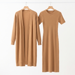 Conjunto de Cárdigan y Vestido de Punto Acanalado para Mujer, Elegante, de Dos Piezas, OEM, ODM, Venta al Por Mayor, Logotipo Personalizado de Fábrica, MOQ Bajo - Product Image 5