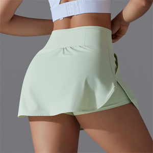 Minifalda de Cintura Alta para Mujer, Color Sólido, Corte en A, con Bolsillos, Transpirable, Diseño Asimétrico, Ecológica, de Spandex/Poliéster - Product Image 3