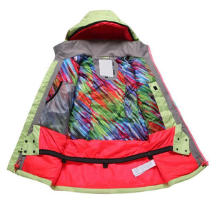 Veste de ski et snowboard unisexe imperméable coupe-vent écologique chauffante à blocs de couleur avec capuche et jupe intégrée Rose Aqua Bleu Gris - Product Image 2