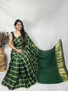 Sari de Lujo de Seda Modal Gajji Ghatchola |   Sari de Seda Étnico Bandhej Tradicional Hecho a Mano - Product Image 1