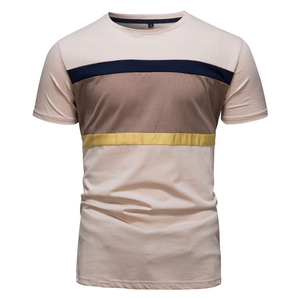 T-shirt décontracté pour homme, bleu, coupe ajustée, manches courtes, col rond, jersey tricoté, couleur unie, design simple - Product Image 4