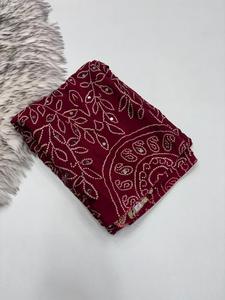 Ensemble de robe traditionnelle en soie douce Gajji marron, brodée, réversible, infroissable, avec travail miroir, pour femmes, Inde, Pakistan, mariage - Product Image 2