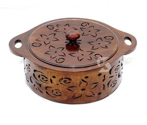 Solid Sheesham Wood Hot <b>Pot</b> Roti Box Set Insulated Casserole for Chapati Storage - Product Image 5