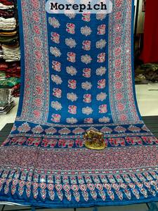 Real Mirror Work <b>Saree</b> Ajarkh Print Soft <b>Satin</b> Silk Fabric Beautiful Tussle Eco Friendly Quick Dry Woven Running Blouse Women - Product Image 3