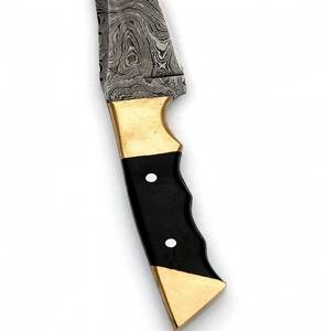 High contrast acid etched patterned damascus steel utility <b>tool</b> with trailing point <b>profile</b> with Black Composite Scales - Product Image 3