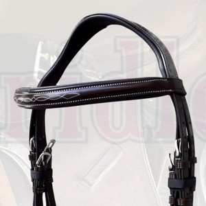 Bridon de dressage anatomique de luxe en cuir rembourré marron Havana, avec surmêchoir flash et surpiqûres fantaisie personnalisées - Product Image 4