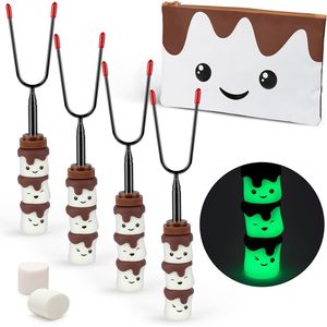Bâtons de cuisson télescopiques extra longs phosphorescents pour guimauves, lot de 4 bâtons rotatifs pour smores et allume-feu - Product Image 1