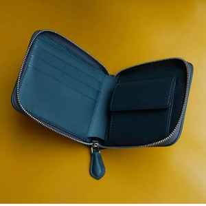 Portefeuille court en cuir véritable de haute qualité fait à la main avec fermeture éclair, mini porte-monnaie, broderie florale, résistant à l'eau, sac à main fin - Product Image 4