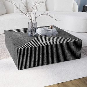 Mesa de Centro con Incrustaciones de Hueso, Mueble Artístico Hecho a Mano, Patrón de Mosaico Premium, Sofisticado para el Interior del Salón - Product Image 4
