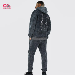 Survêtement à capuche brodé floral personnalisé, coupe ample longue, délavage acide, 100 % coton, coutures durables, respirant - Product Image 2