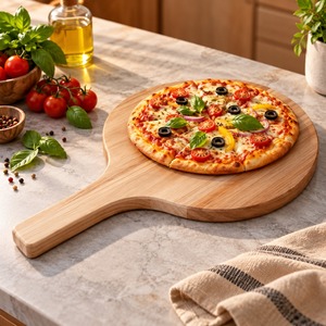 Plateau à pizza en bois artisanal, qualité alimentaire, pour la maison et l'hôtellerie, au meilleur prix pour les restaurants et la restauration en Inde - Product Image 1