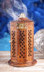 Modern Day Hand-Made Sandalwood Incense <b>Burner</b> With Brass Lid And Carved Patterns Aromatic Diffuser <b>For</b> All-Season Use <b>Burner</b> - Product Image 1