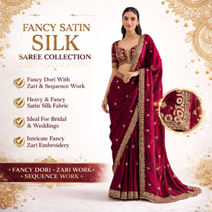 Sari de Seda Satinada Fandy | Trabajo de Bordado con Lentejuelas y Dori Zari | Sari de Diseñador para Bodas y Fiestas | Sari Étnico Tradicional Indio - Product Image 6