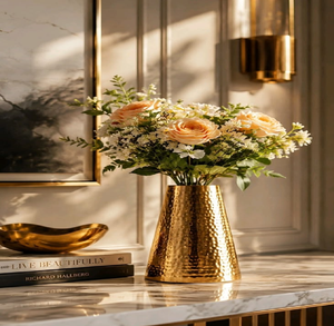 Ornate crystal-encrusted gold vase showcasing majestic white lotuses with metallic leaves, available at wholesale prices. - Product Image 4