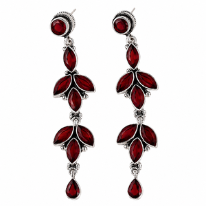 Wholesale Oxidized Silver-Plated Bezel Setting Zircon <b>Drop</b> <b>Earrings</b> Bell Leaf Design Bohemian Ethnic Wedding Long Women Jewelry - Product Image 1
