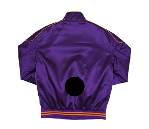Chaqueta Varsity de Satén Morada para Hombre con Ribete Naranja, Cuello Alto, Corte Regular, Estilo Casual para Otoño - Product Image 2