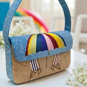 Sac de plage perlé avec parapluie arc-en-ciel et chaises rayées, rabat pliable, bandoulière unique, sac à main de vacances pour femme - Product Image 6