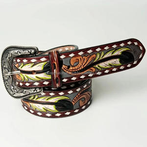 Ceinture d'outillage en cuir occidental faite à la main colorée en relief floral personnalisé avec boucle en laiton antique ensemble - Product Image 3