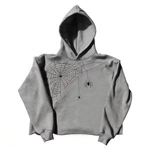 Sudadera con Capucha para Hombre, Diseño de Telaraña Gris, Estilo Casual para Otoño, Corte Regular, Tejido de Algodón, Logotipo en la Parte Delantera - Product Image 1