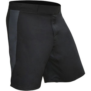 Shorts de sport noirs pour hommes avec bande latérale grise, taille élastique, séchage rapide, longueur Bermuda, matière Spandex Polyester - Product Image 1