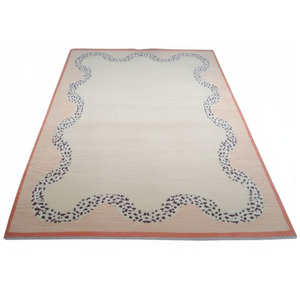 Tapis artisanal vintage en coton et laine noué à la main pour maisons d'histoire, beige et corail, tissage plat, avec dos antidérapant pour la pièce - Product Image 1