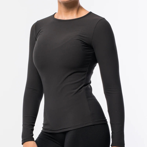Camiseta Casual de Manga Larga para Mujer, Color Verde Sólido, Cuello Redondo, Tejido de Punto, Ajuste Delgado, Secado Rápido, Venta al por Mayor, Camisetas de Manga Larga en Tendencia, ODM - Product Image 4