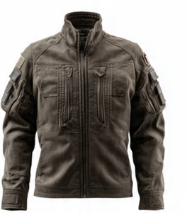 Chaqueta táctica de cuero para hombre con cuello alto - Product Image 1
