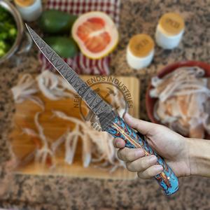Hot Selling <b>Kitchen</b> Fillet <b>Knife</b> High Quality Custom Handmade Damascus Steel Fish Fillet Chef <b>Knife</b> 8" Blade Ambidextrous Resin - Product Image 4